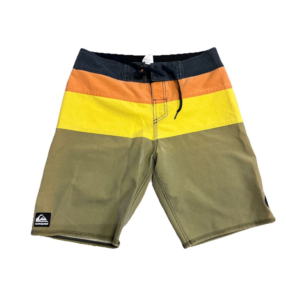 Quiksilver Board Shorts Men's 30 X 9 Blue Orange Colorblock Logo Surfing Outdoor